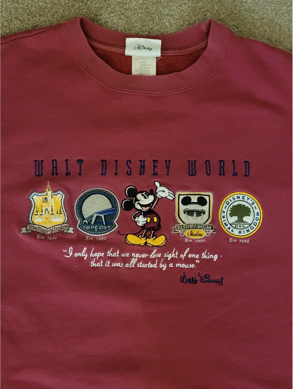 VTG Y2K Disney 4 Parks World Tour Embroidered Crewneck Sweatshirt Men's Lg Burg